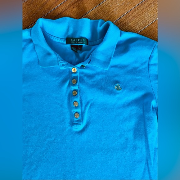 Lauren Ralph Lauren Tops - Lauren Ralph Lauren Blue Polo Shirt Women’s L Gold Crest Logo Button Placket